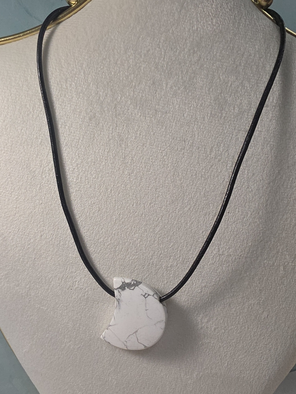 Howlite Crescent Moon Pendant Necklace in White